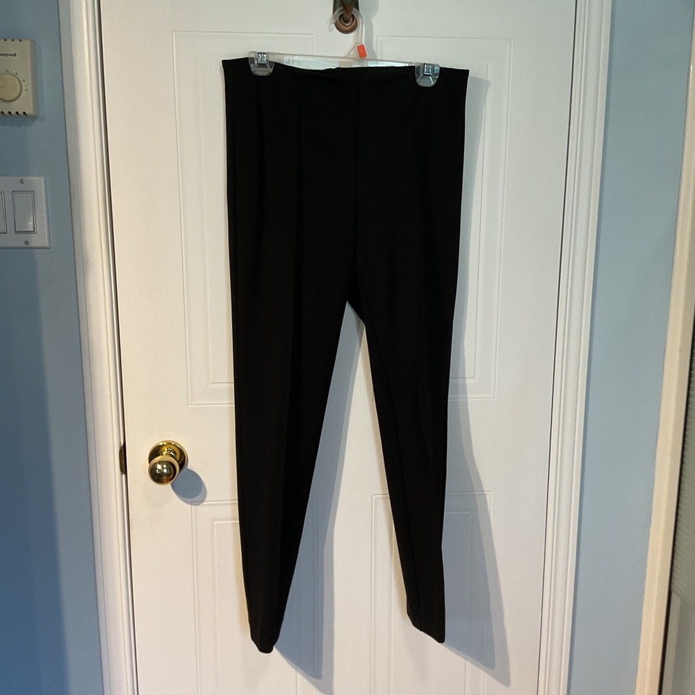 Anne Klein Slim Leg Pants Womens 6 Black Excellent Ponte Knit Stretch Pull On